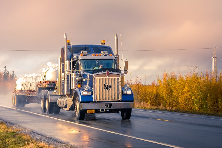 A commercial truck hauling cargo on the highway