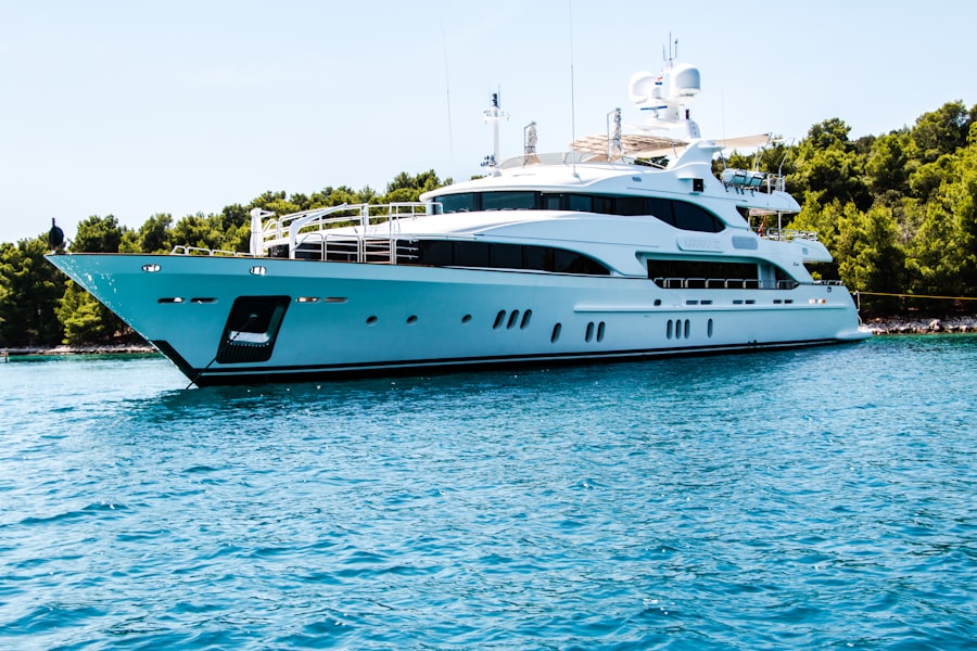 A luxury yacht at anchor covered by yacht insurance