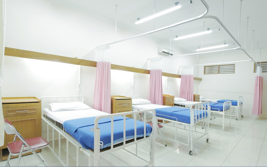 An inpatient hospital ward with beds