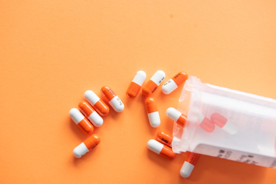A prescription bottle with capsules